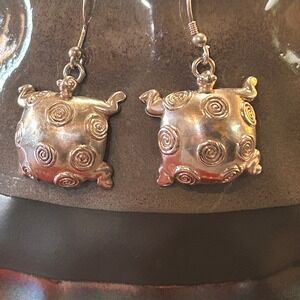 Dian Malouf Vintage Sterling Silver Turtle Earrings‎ Dangle Spiral Shell